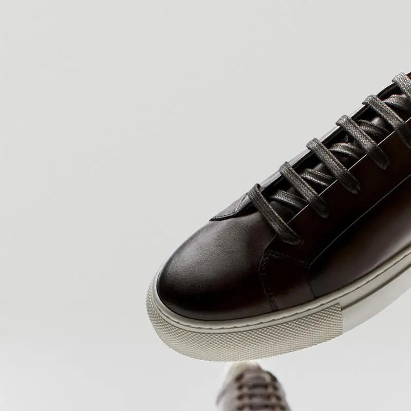 Men's Vulcanized Shoes Genuine Leather Lace-up Flat-heel Sneakers Casual Comfortable Round-toe Flats Shoes Men Board Shoes