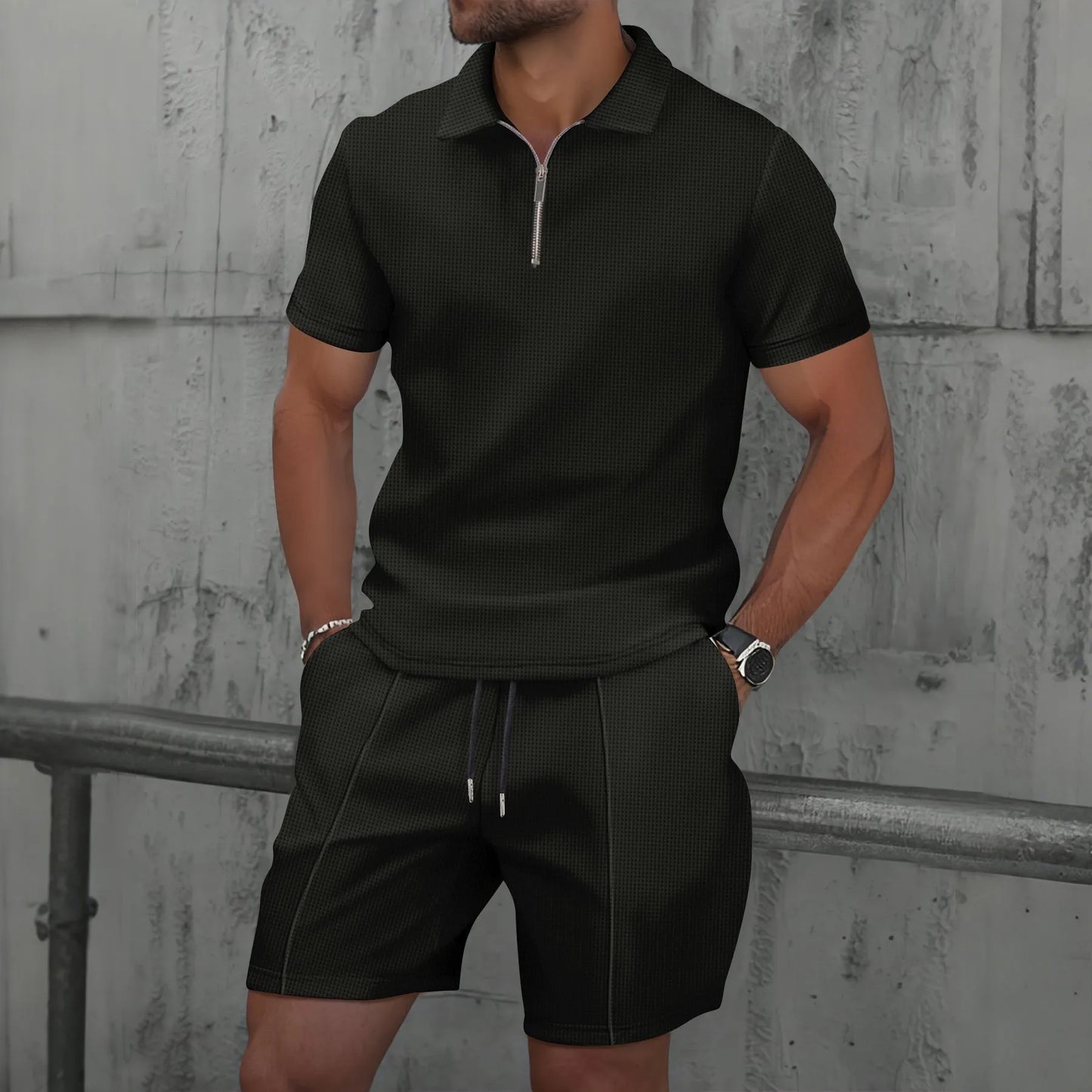 zip-Up lapel short-sleeve suit