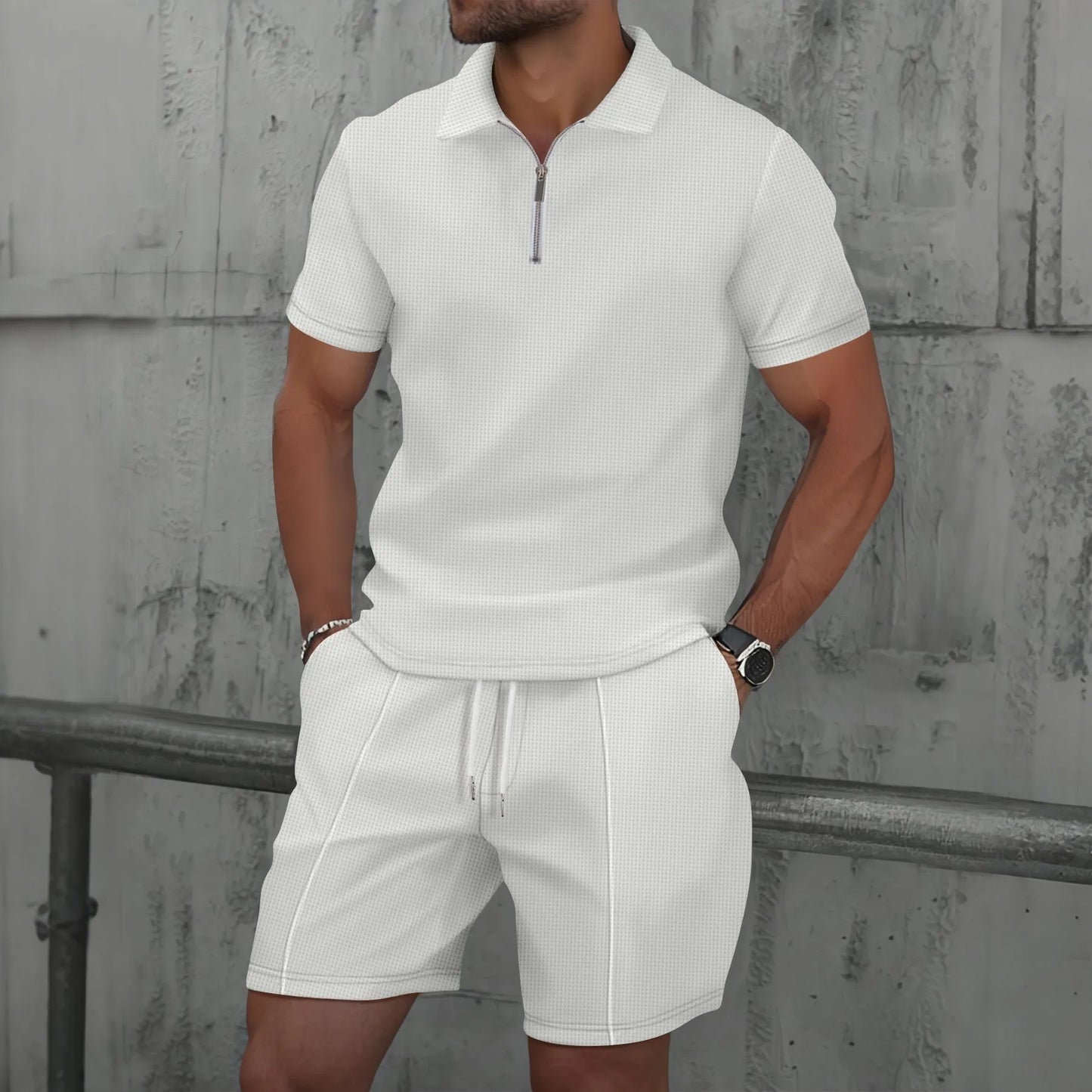 zip-Up lapel short-sleeve suit