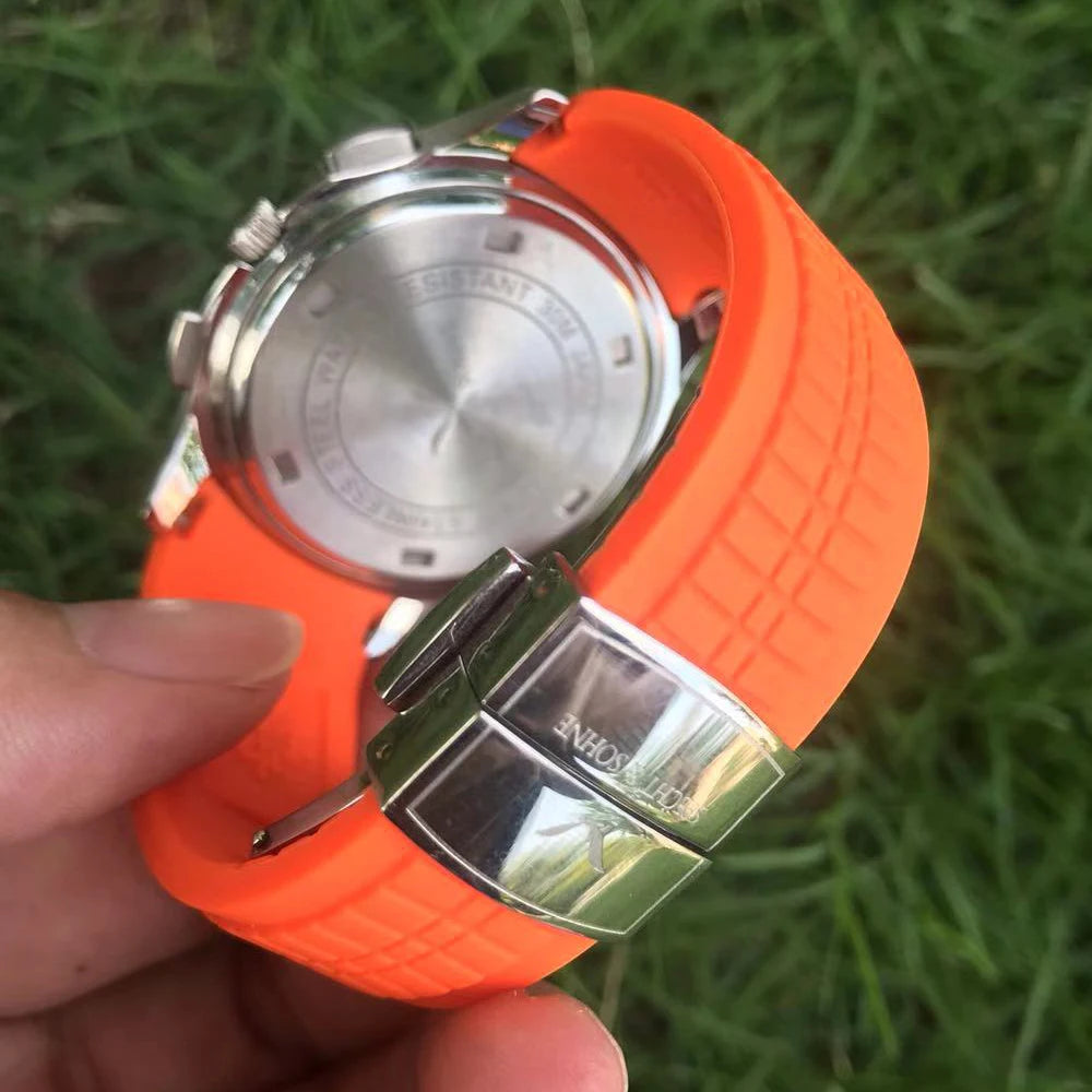 Chronograph Sports Watches For Men Orange Top Brand Luxury Rubber Wrist Watch Fashion Chronograph Wristwatch Relogio Masculino