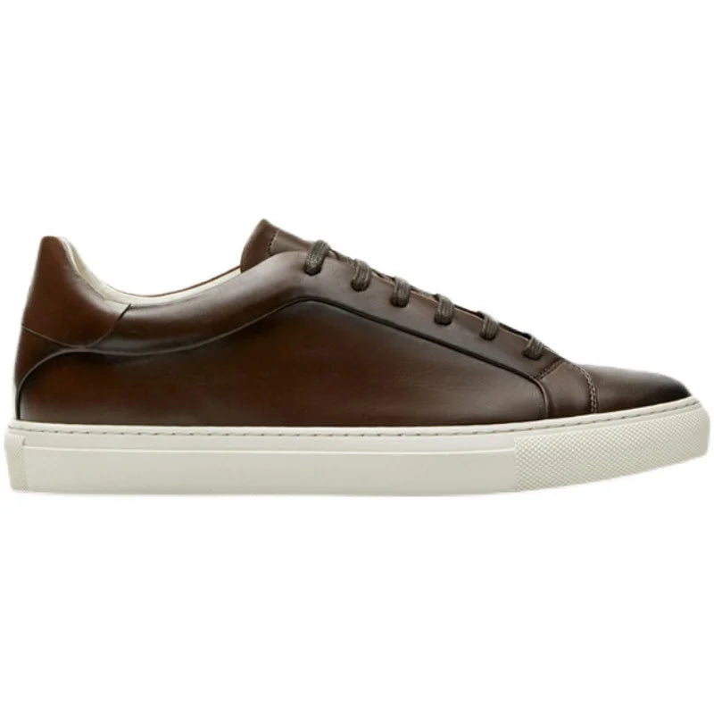 Men's Vulcanized Shoes Genuine Leather Lace-up Flat-heel Sneakers Casual Comfortable Round-toe Flats Shoes Men Board Shoes