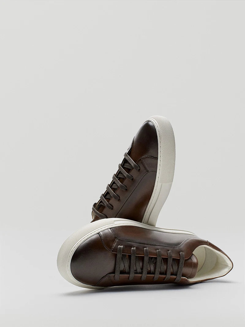 Men's Vulcanized Shoes Genuine Leather Lace-up Flat-heel Sneakers Casual Comfortable Round-toe Flats Shoes Men Board Shoes