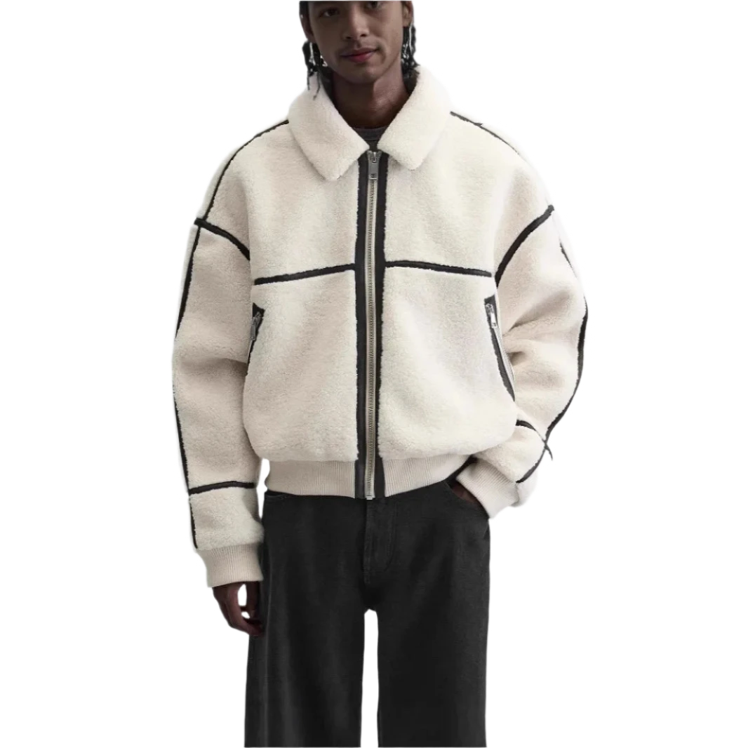 Winter lapel fleece lamb wool jacket men Style Inspired