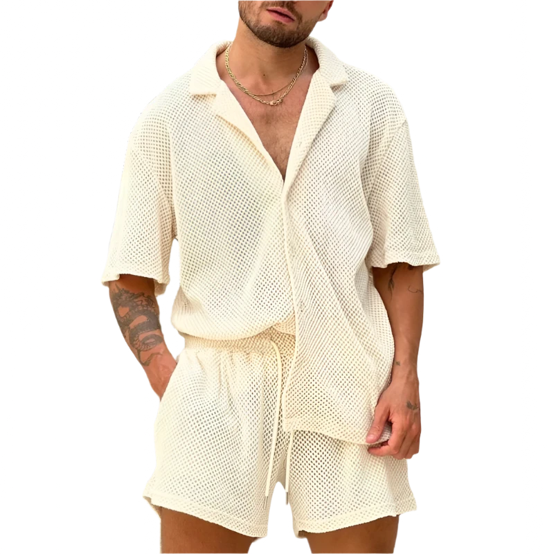 Beach Style Breathable Knitted Mens Set Summer