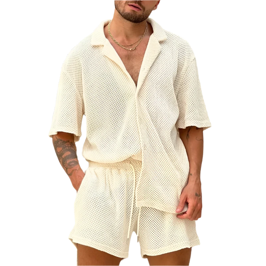 Beach Style Breathable Knitted Mens Set Summer