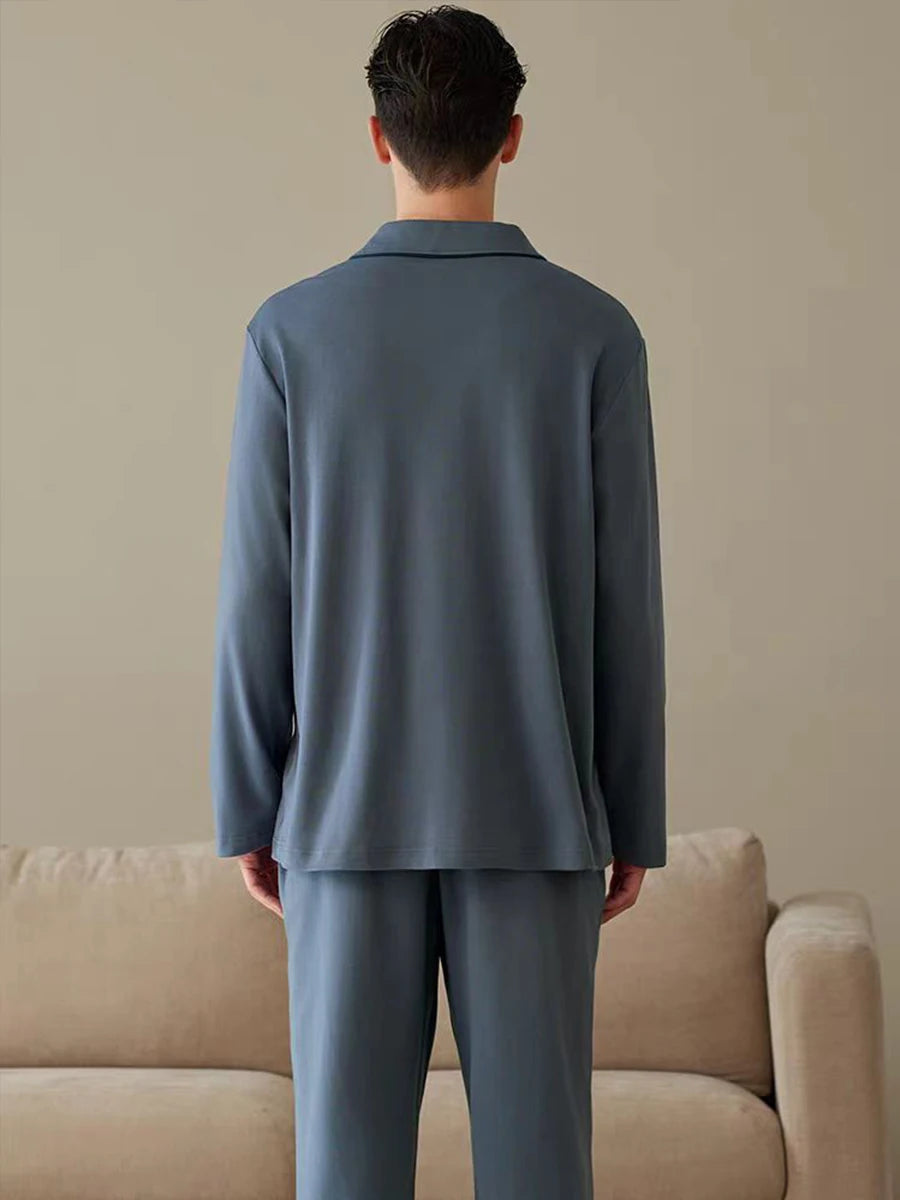 Pajamas Men's Long-Sleeved Spring Summer Men's Thin Youth Loose Home Clothes Two-Piece Suit