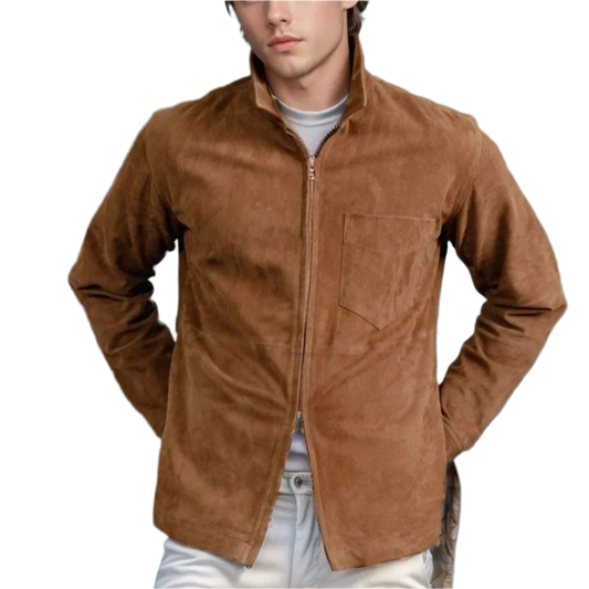 Suede Fleece Stand Collar Zipper shirt