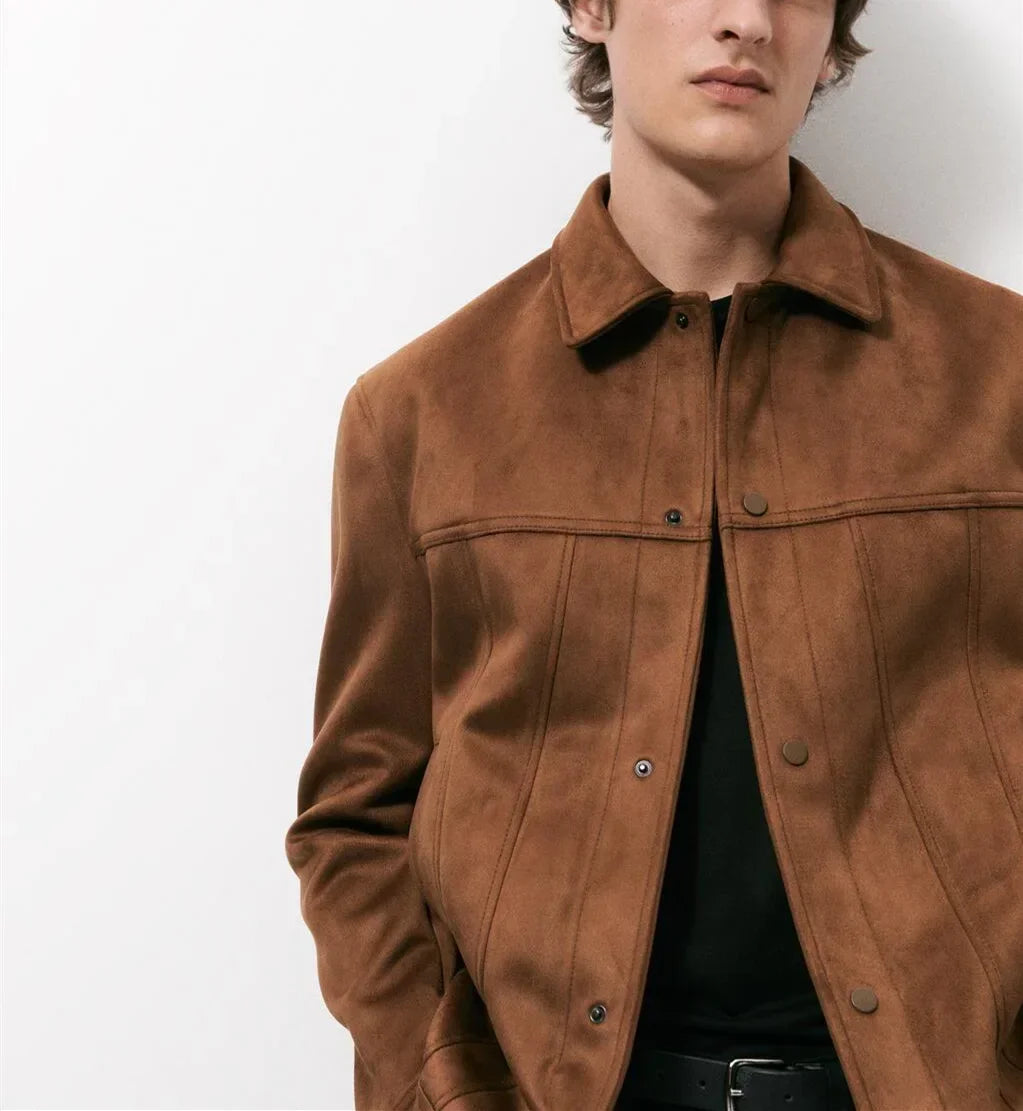 Men's Jacket Suede Lapel Single Breasted
