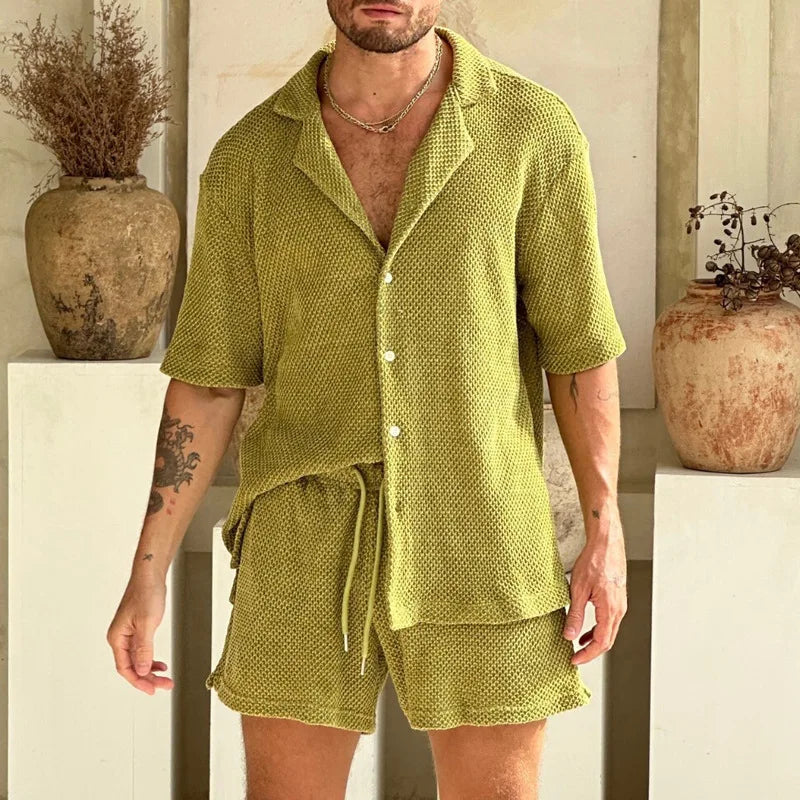 Summer Solid Breathable Knitted Set Men