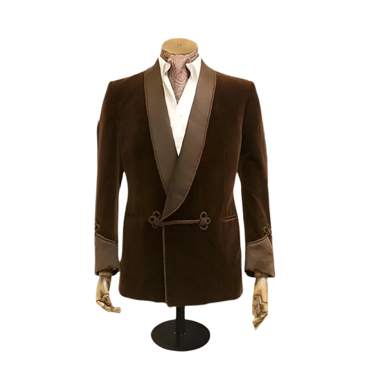 Brown Velvet Smoking Jacket With Double Breasted