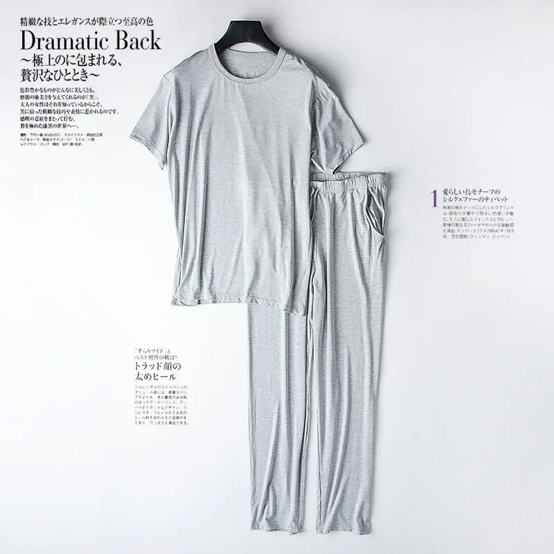 Spring and Summer new modal pajamas two-piece short-sleeved trousers thin large size loose sports home wear suit sleepwear