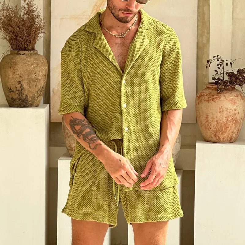 Summer Solid Breathable Knitted Set Men