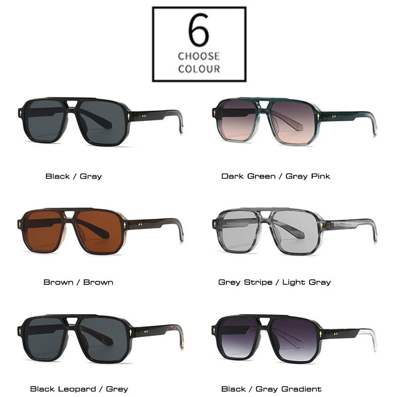 Retro Double Bridges Square Sunglasses Gradient