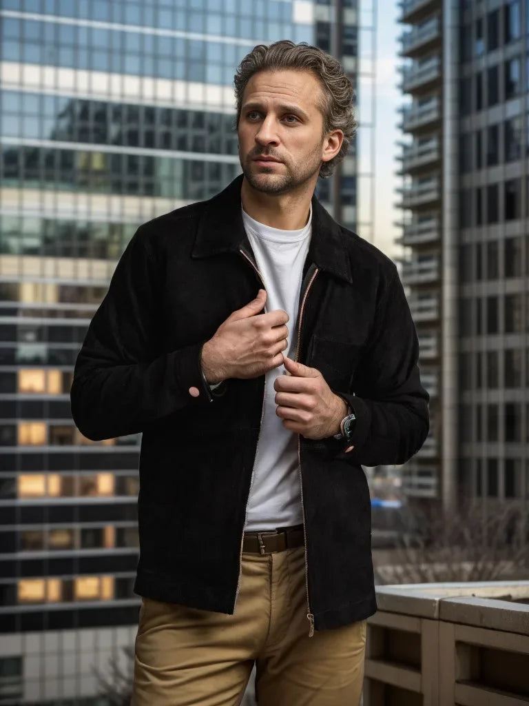 Suede Fleece Stand Collar Zipper shirt