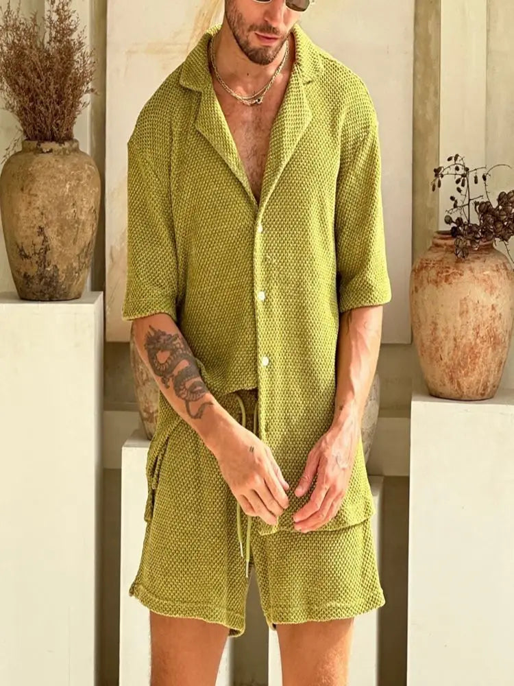Summer Solid Breathable Knitted Set Men