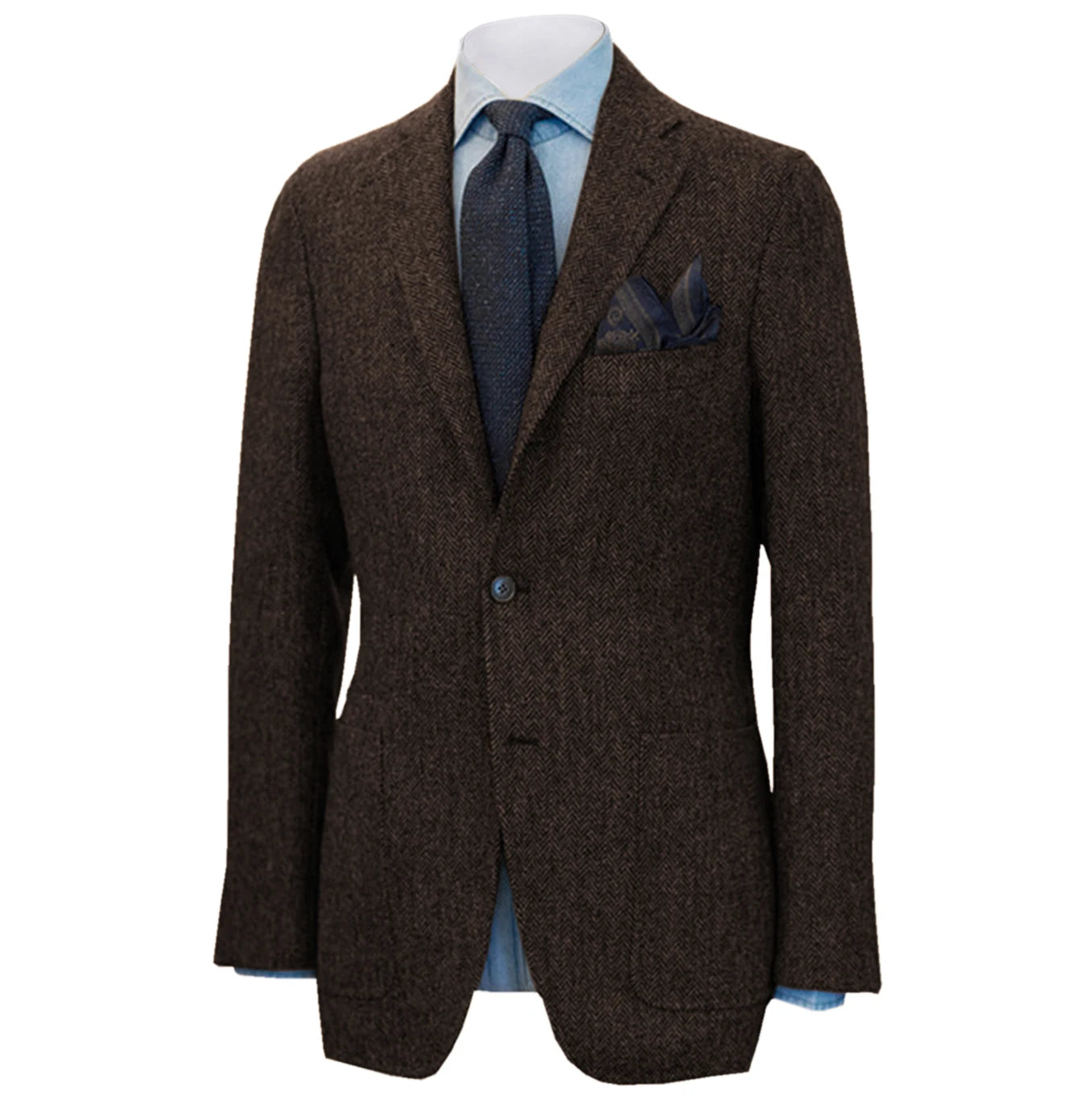 Men's Suit Brown Blazer Prom Tuxedos Herringbone Wool