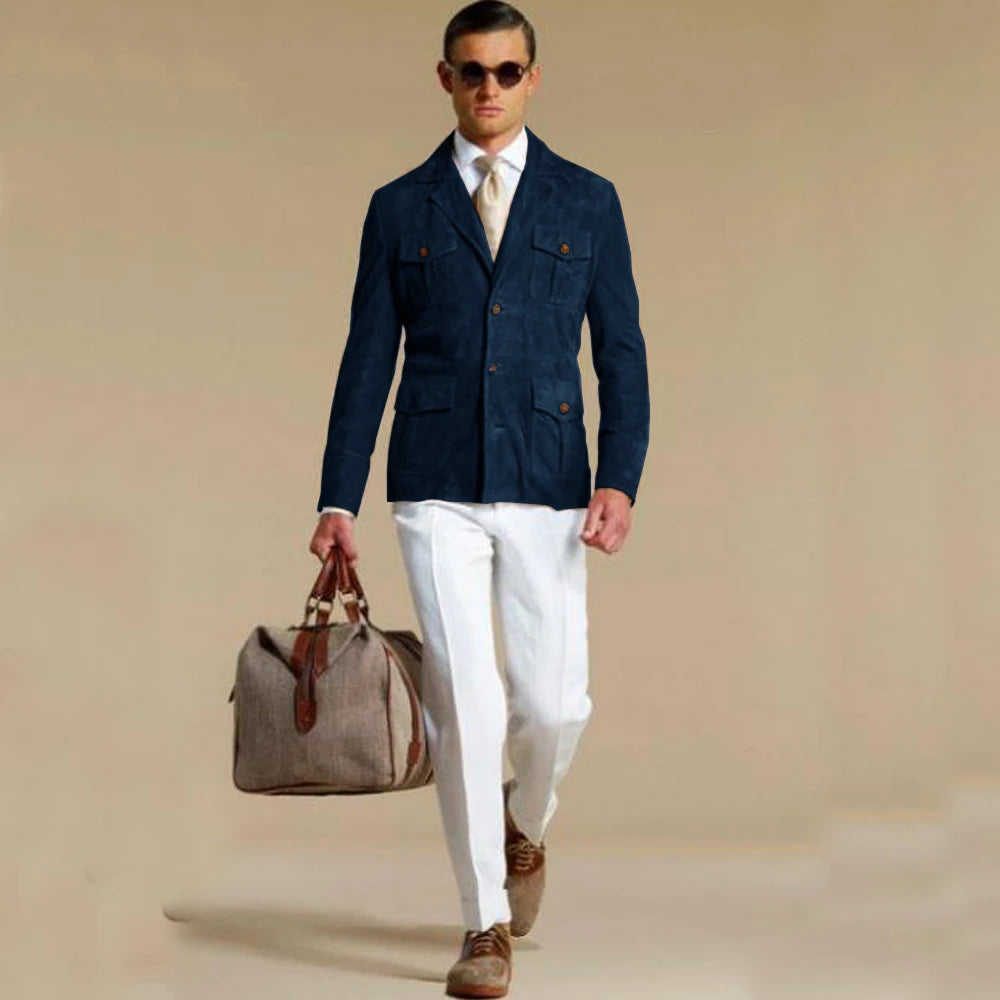Men's Suede Blazer Elegant Suit Man