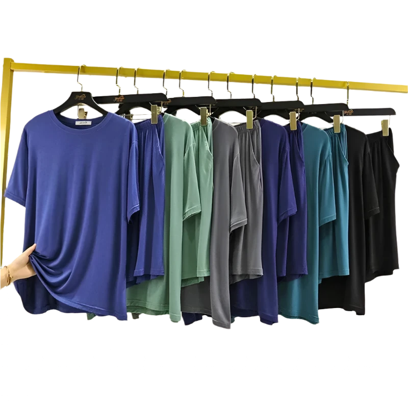 Men's Summer Thin Modal Loose Large Size T-shirt Shorts Set Short Sleeve Home Clothes Two-piece Set Comfortable Sleepwear