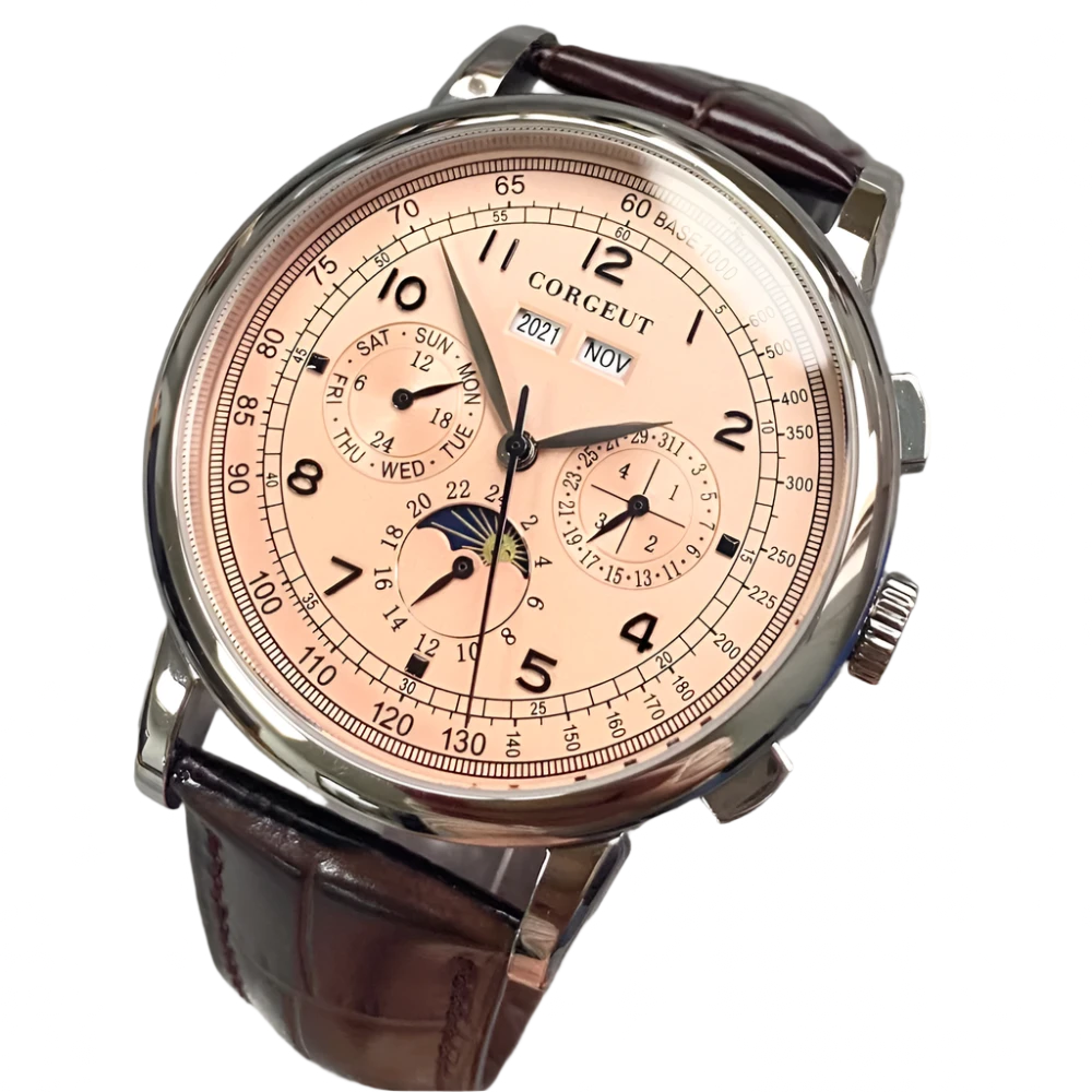 Automatic Watch for Men Multification Date Day Month Year 316L Mechanical Men's Watch Polished Case Day/Night Indicator 42mm