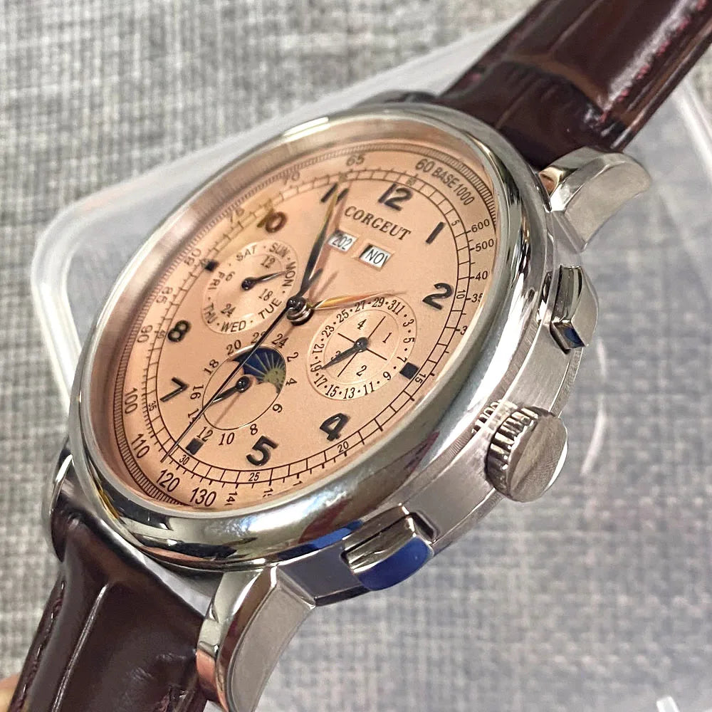 Automatic Watch for Men Multification Date Day Month Year 316L Mechanical Men's Watch Polished Case Day/Night Indicator 42mm