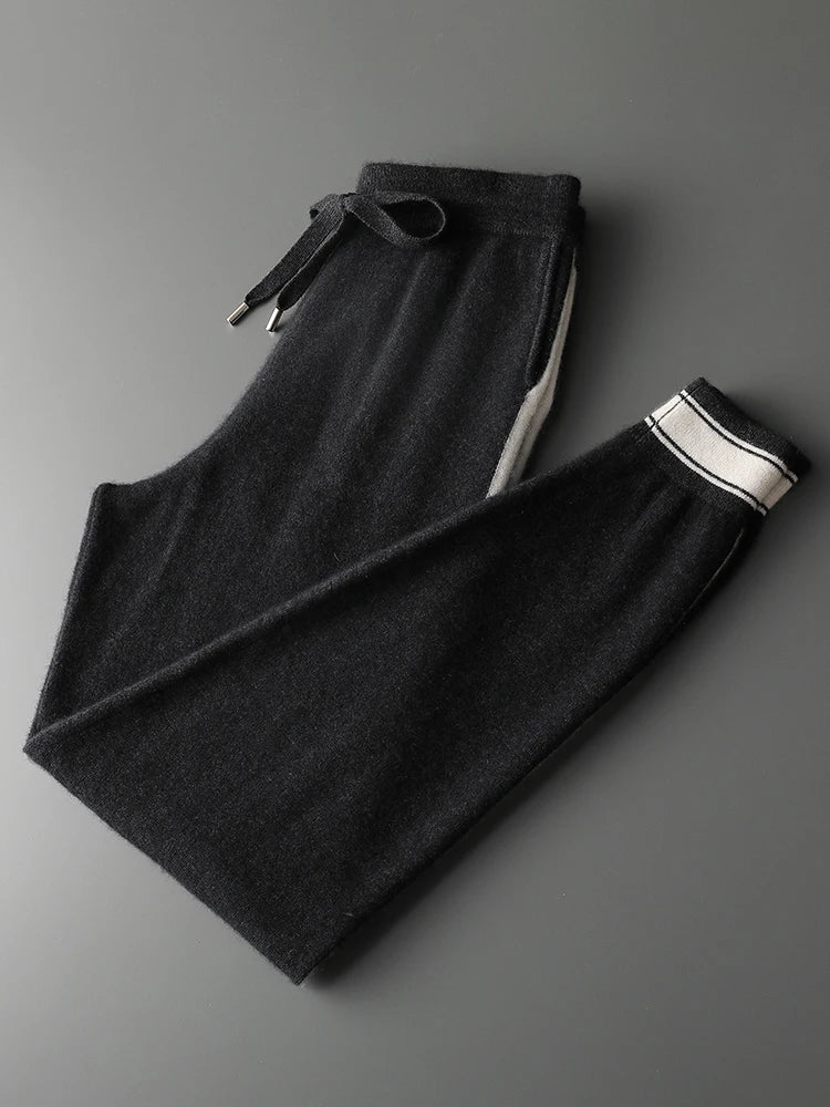 100% Cashmere Sweater Suit O Neck Pullover Casual Pants Luxury Soft Knitwear Autumn Winter Thick Warm Clothing