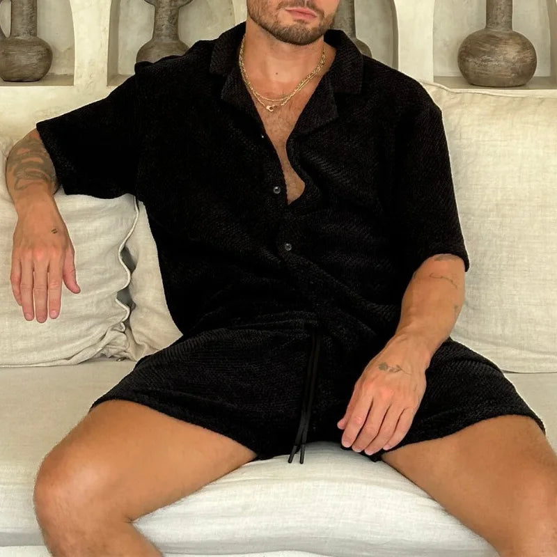 Summer Solid Breathable Knitted Set Men
