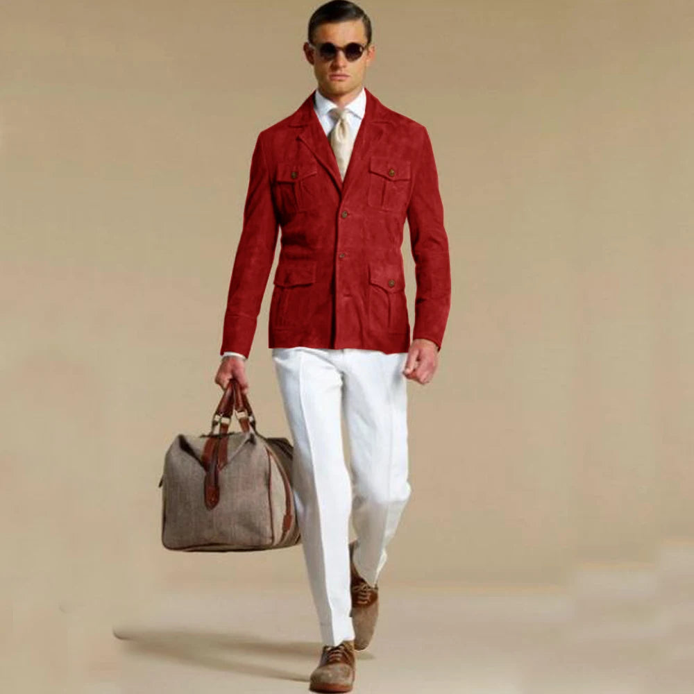 Men's Suede Blazer Elegant Suit Man