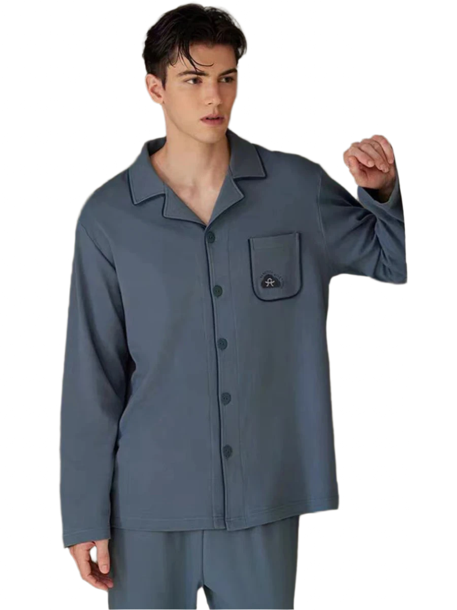 Pajamas Men's Long-Sleeved Spring Summer Men's Thin Youth Loose Home Clothes Two-Piece Suit