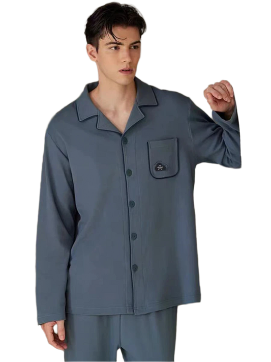 Pajamas Men's Long-Sleeved Spring Summer Men's Thin Youth Loose Home Clothes Two-Piece Suit