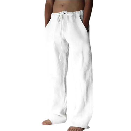 Men's Cotton Linen Long Pants Summer Solid Color Breathable Linen Trousers Male Casual Elastic Waist Casual Pants Harajuku Trous