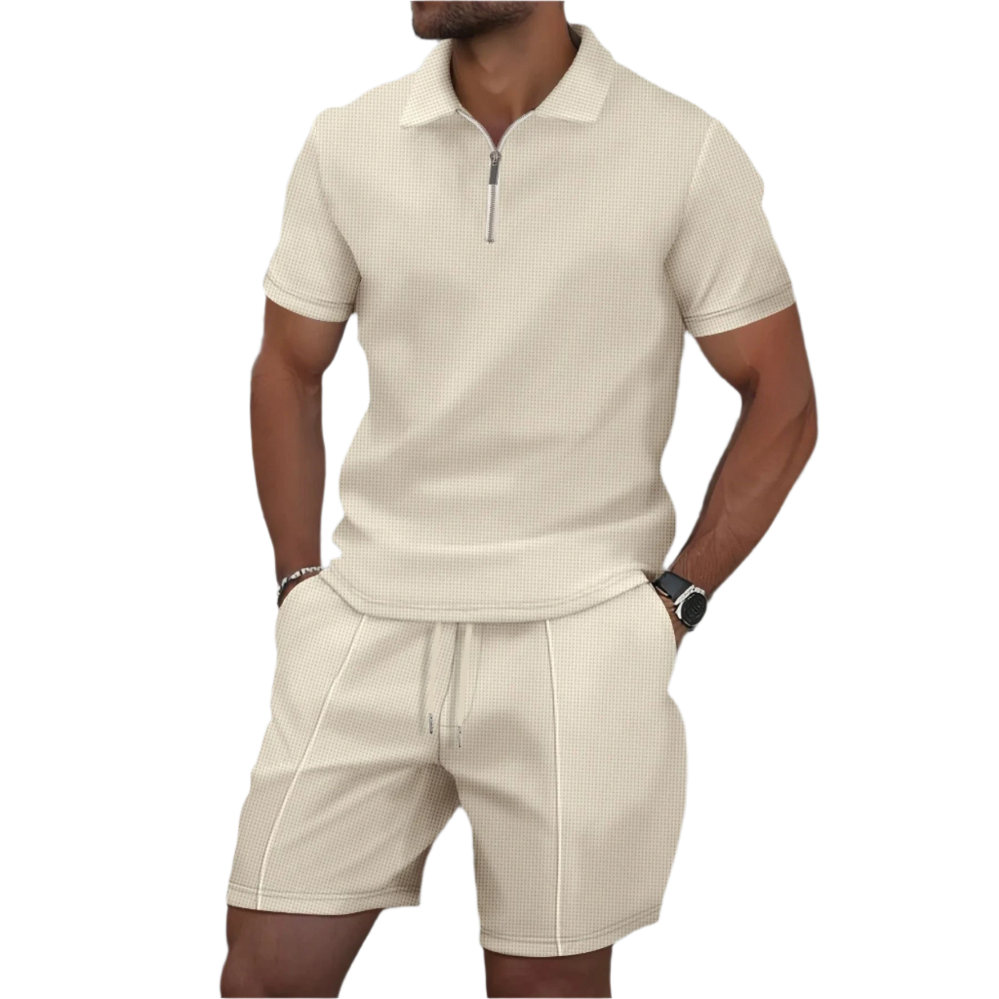 zip-Up lapel short-sleeve suit