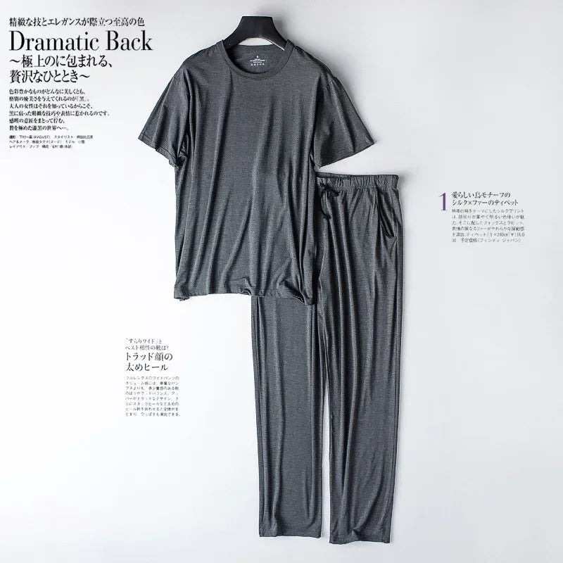 Spring and Summer new modal pajamas two-piece short-sleeved trousers thin large size loose sports home wear suit sleepwear