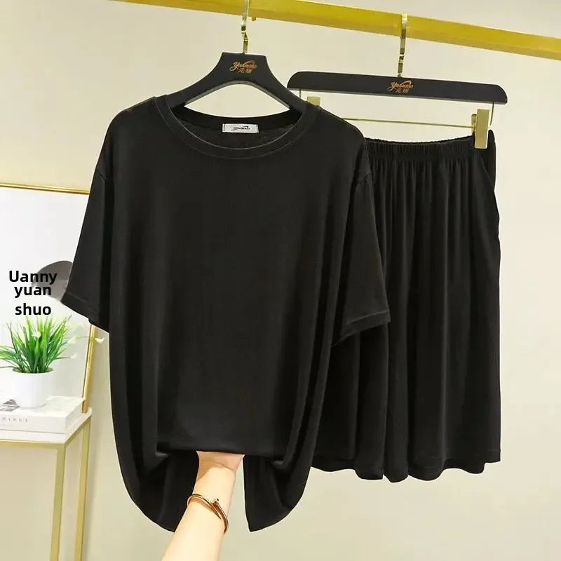 Men's Summer Thin Modal Loose Large Size T-shirt Shorts Set Short Sleeve Home Clothes Two-piece Set Comfortable Sleepwear