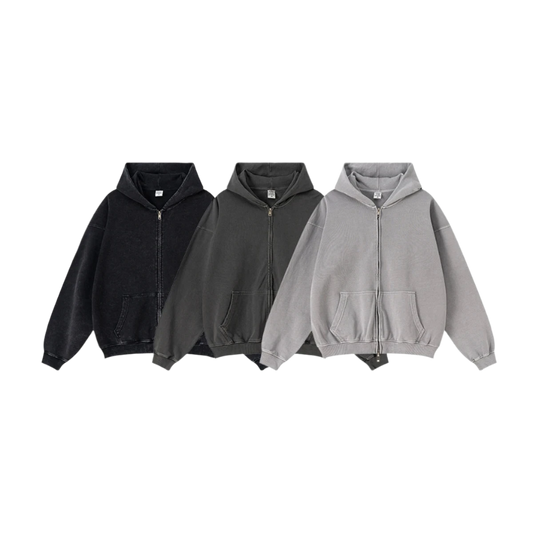 Retro SpringSommer Men Women Teenagers Washed Zipper Hoodies Heavy Cotton