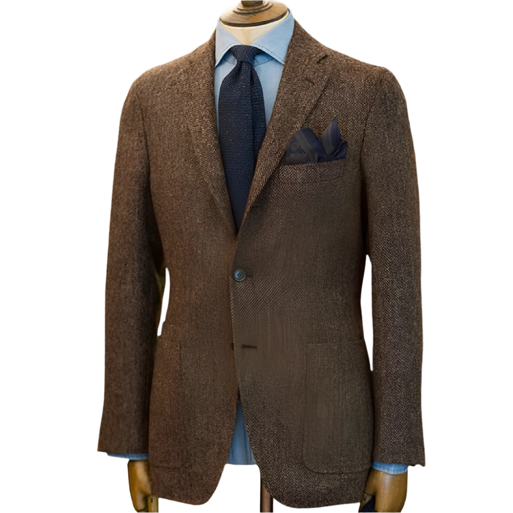 Men's Suit Brown Blazer Prom Tuxedos Herringbone Wool
