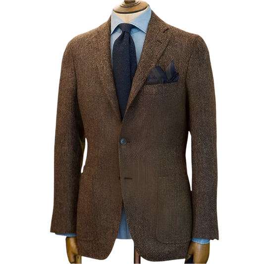 Men's Suit Brown Blazer Prom Tuxedos Herringbone Wool
