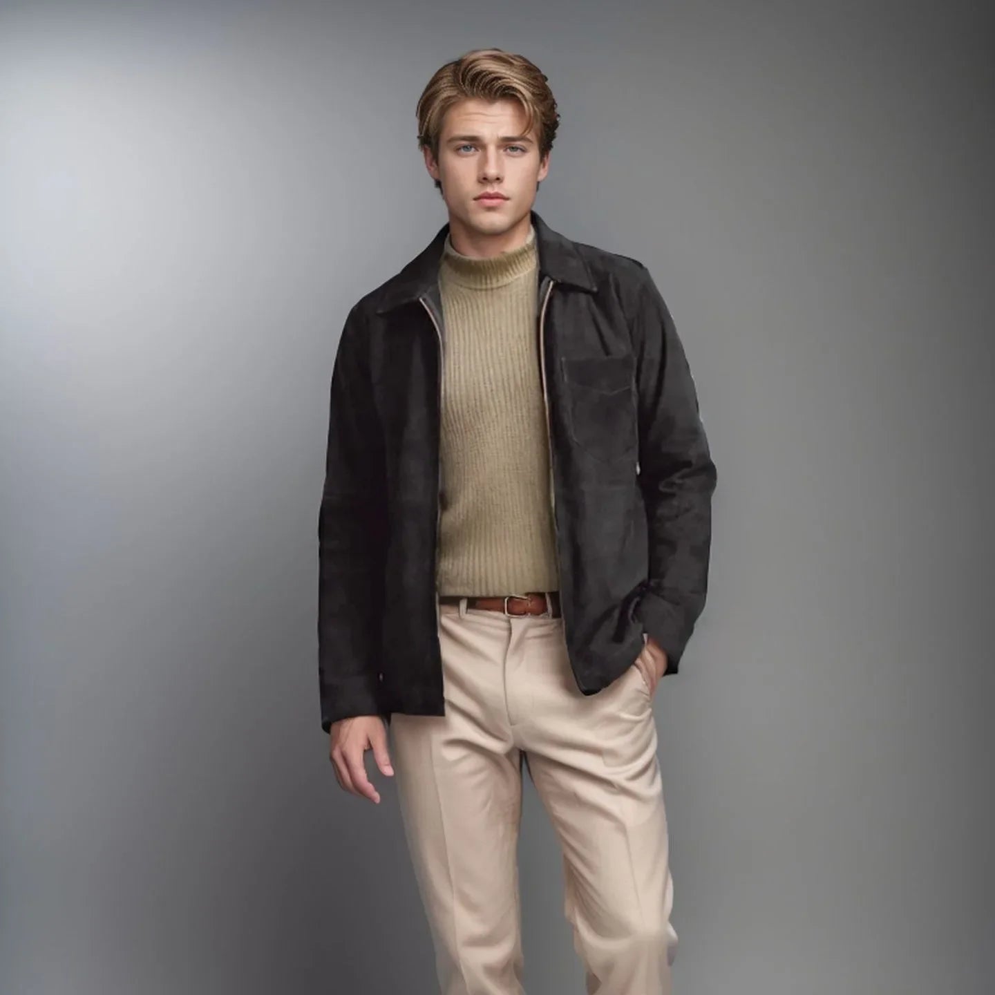Suede Fleece Stand Collar Zipper shirt