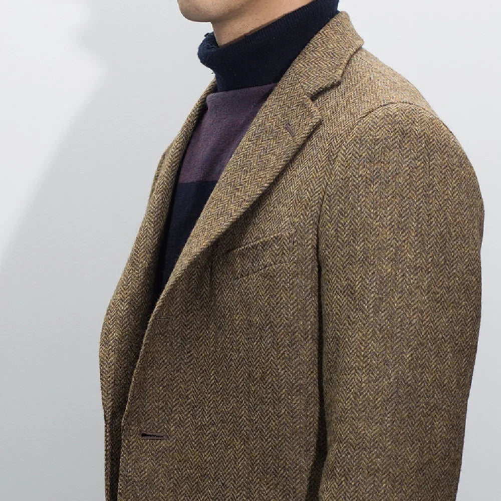 Men's Suit Brown Blazer Prom Tuxedos Herringbone Wool