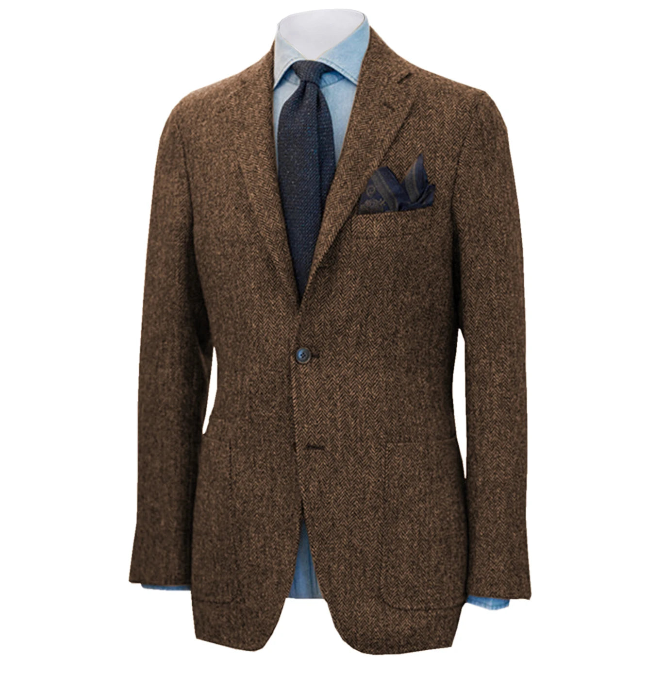 Men's Suit Brown Blazer Prom Tuxedos Herringbone Wool