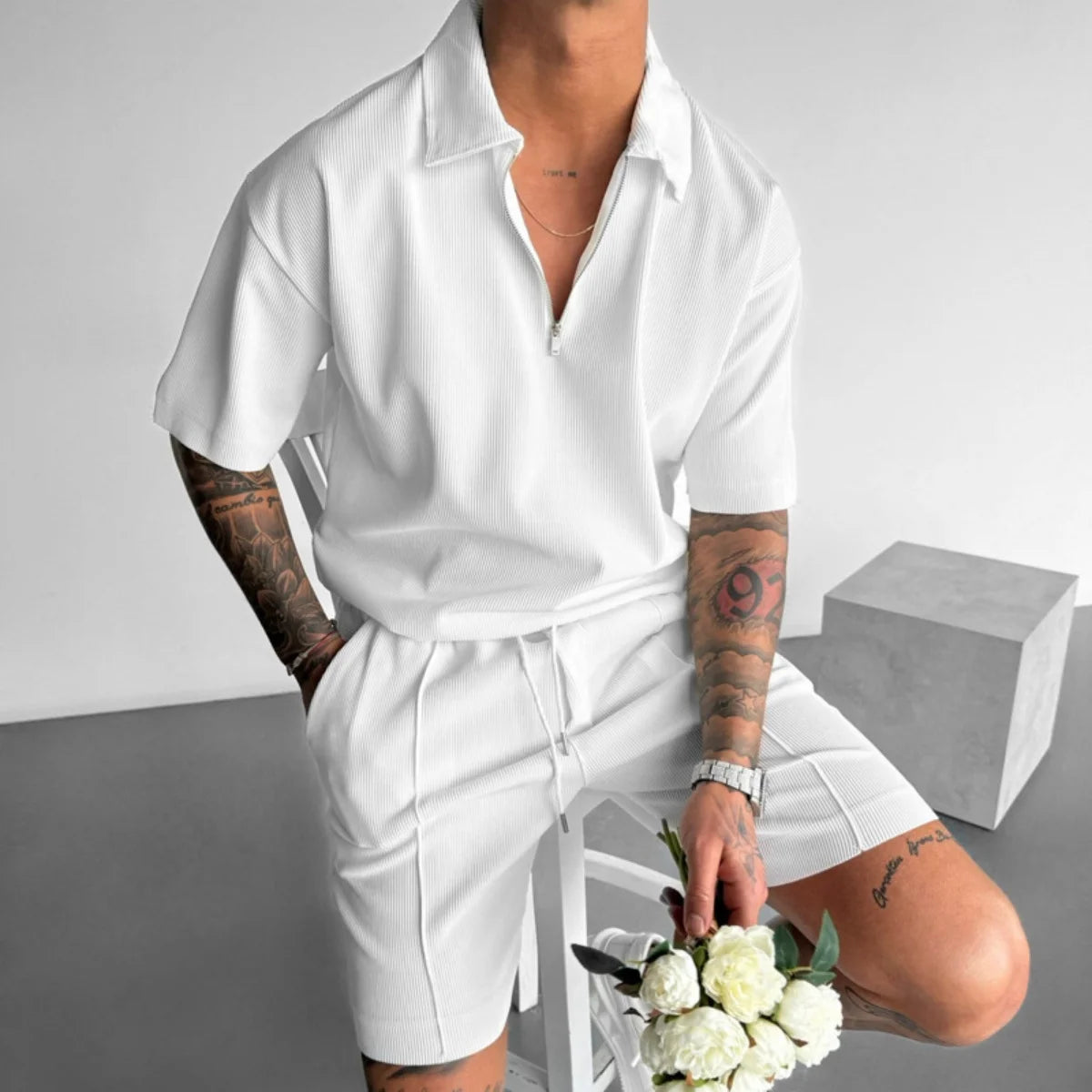 Spring Summer Suit Shorts and Shirt High Quality Cotton