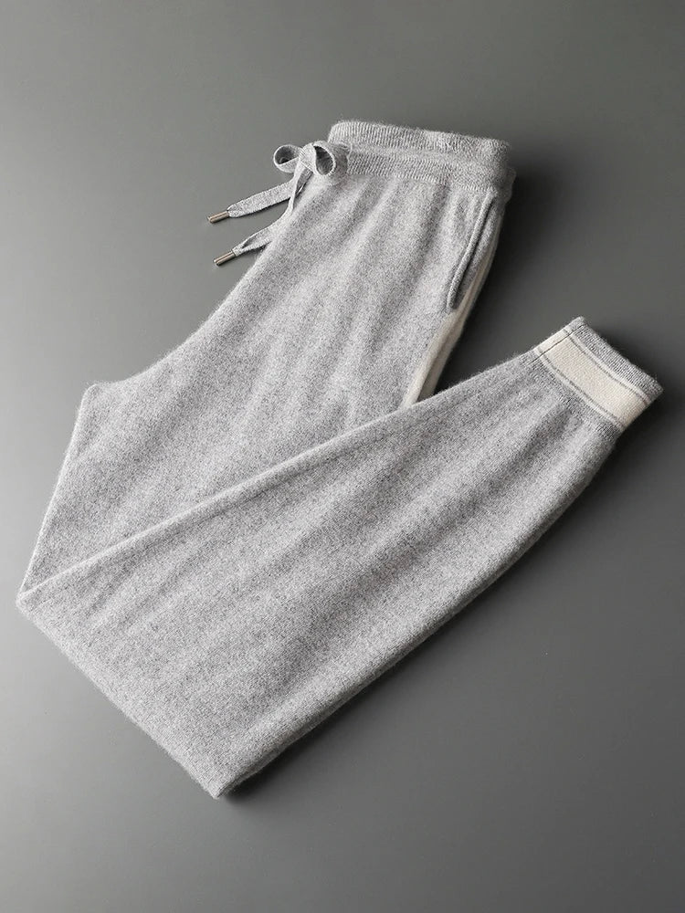 100% Cashmere Sweater Suit O Neck Pullover Casual Pants Luxury Soft Knitwear Autumn Winter Thick Warm Clothing