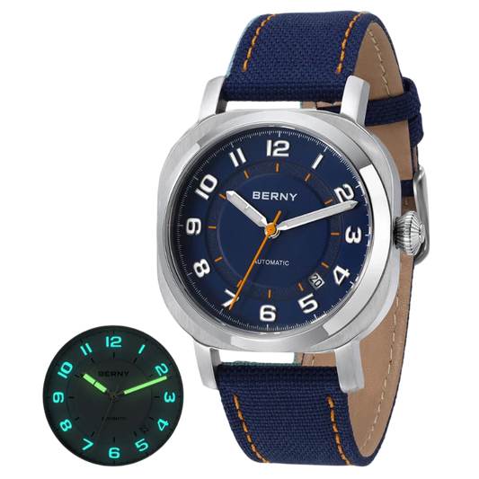 Automatic Mechanical Watch for Men Pillow 38mm Case Cushion Sapphire Super luminous hands Wristwatch Canvas Calendar Watch for Men
