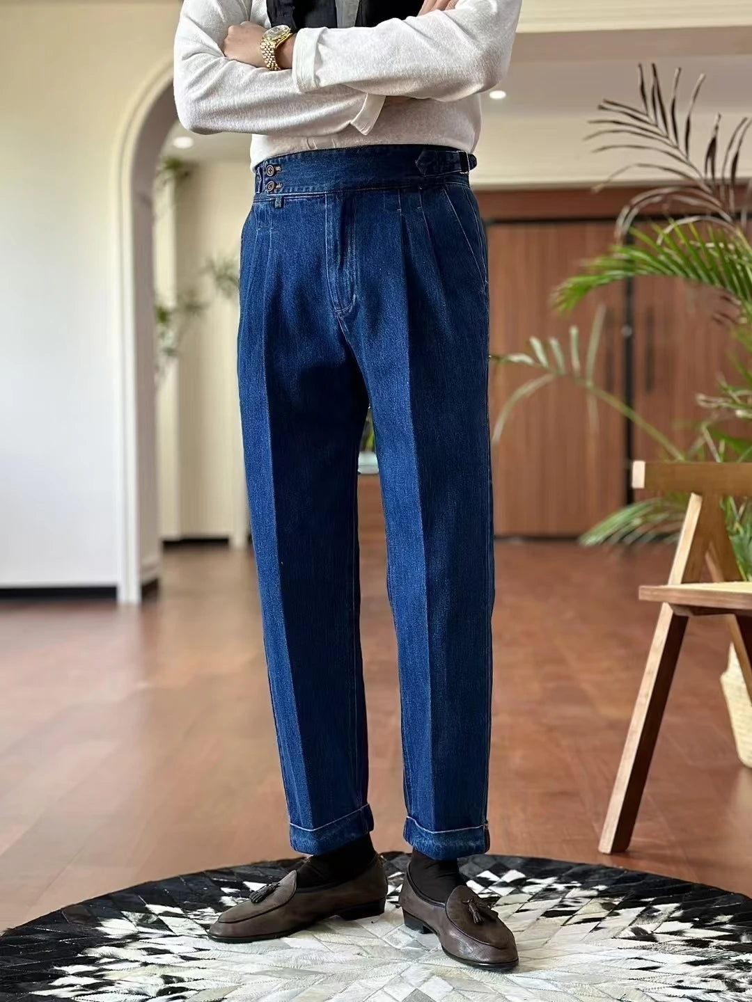 Double Pleated Jeans Straight Leg Old Money Style