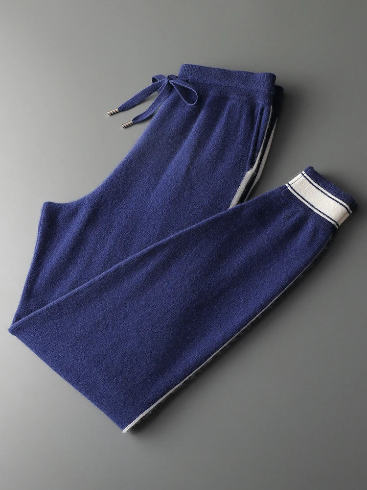 100% Cashmere Sweater Suit O Neck Pullover Casual Pants Luxury Soft Knitwear Autumn Winter Thick Warm Clothing