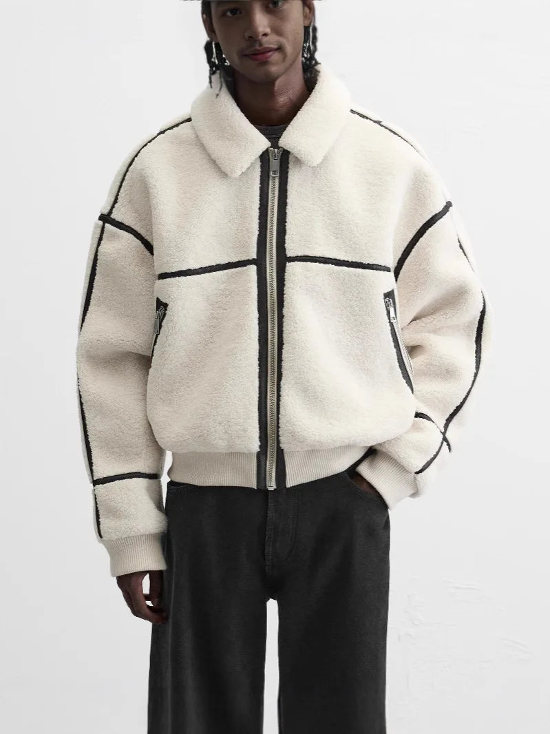 Winter lapel fleece lamb wool jacket men Style Inspired