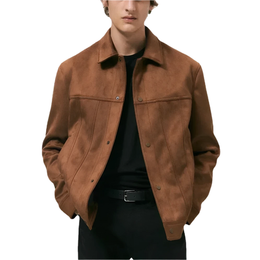 Men's Jacket Suede Lapel Single Breasted