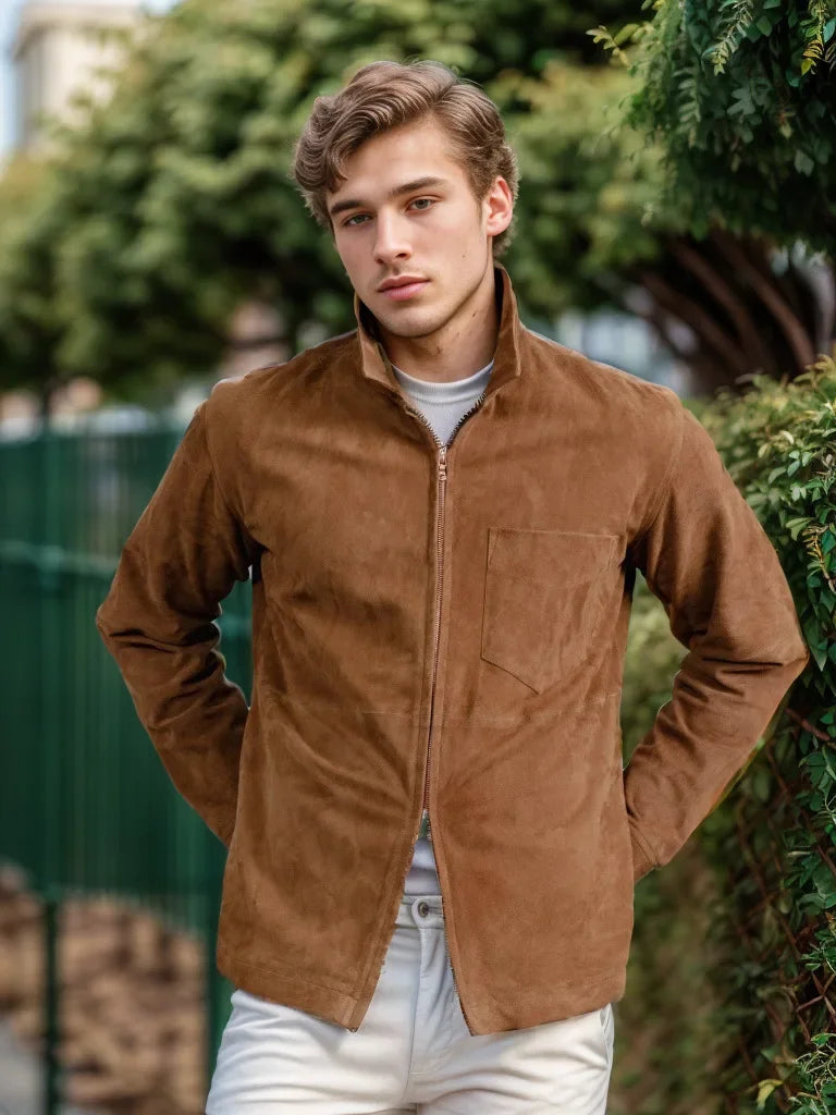 Suede Fleece Stand Collar Zipper shirt