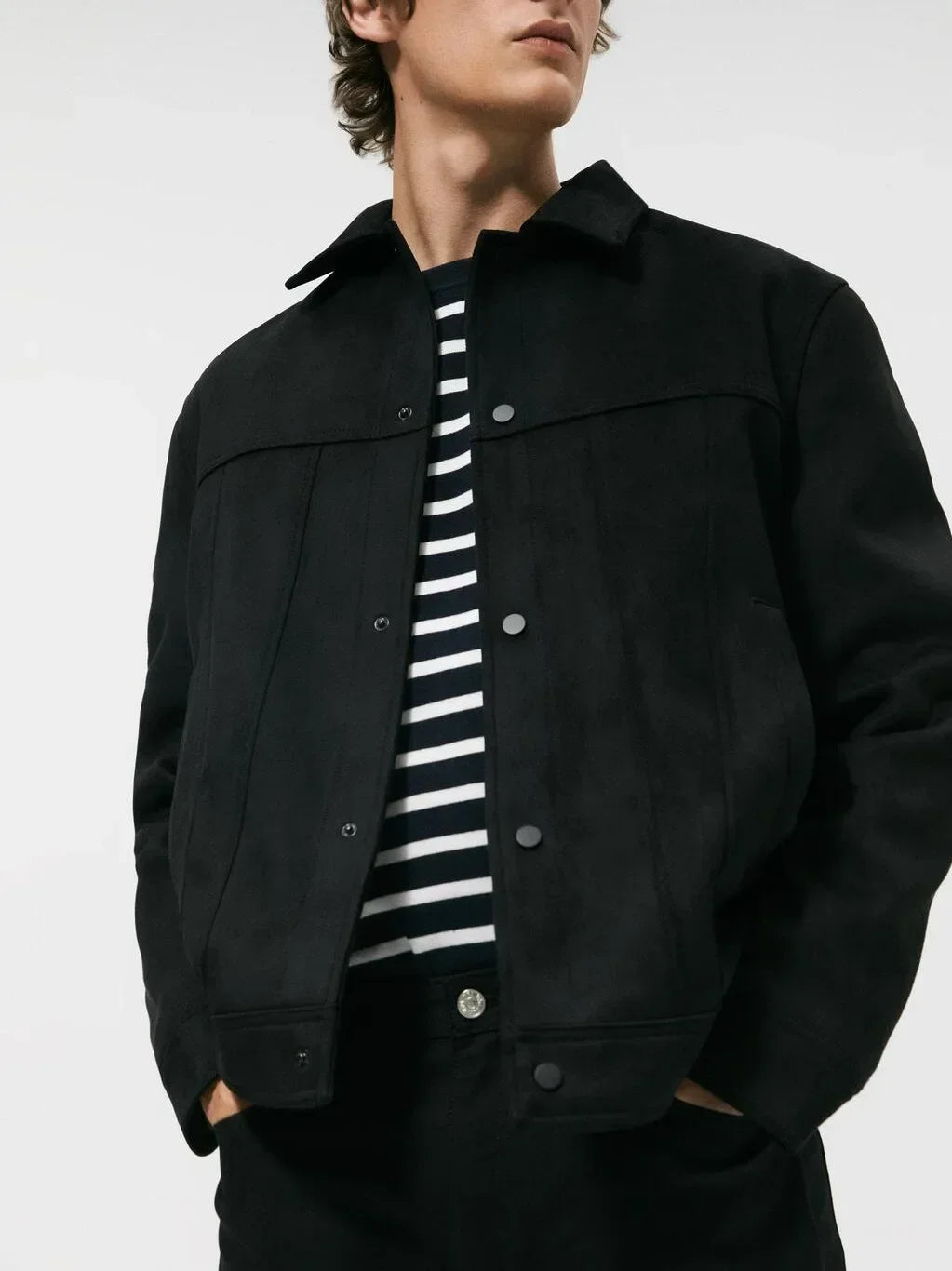 Men's Jacket Suede Lapel Single Breasted