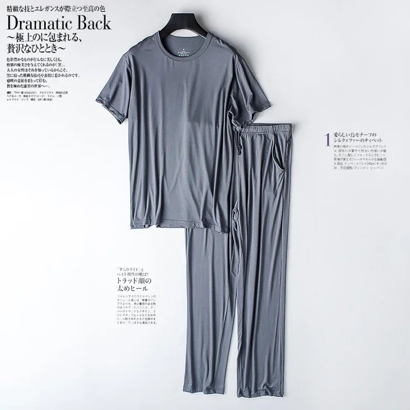 Spring and Summer new modal pajamas two-piece short-sleeved trousers thin large size loose sports home wear suit sleepwear