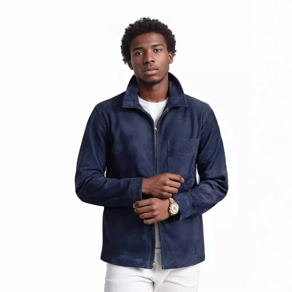 Suede Fleece Stand Collar Zipper shirt